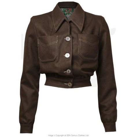 1940s Style Americana Buttoned Jacket in Brown wool ❤ liked on Polyvore featuring outerwear, jackets, brown wool jacket, brown jacket, button jacket, american jacket and wool jacket American Jacket, 1940s Fashion Women, Estilo Madison Beer, 1940s Style, Pin Up Outfits, Vintage Inspired Fashion, Rockabilly Dress, Button Jacket, 1940s Fashion