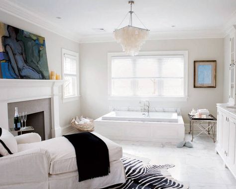 Bathroom Zebra Rugs, Bathroom Fireplace, Bathroom Gallery, Romantic Room, Gorgeous Bathroom, Expensive Houses, Up House, Bathroom Spa, Contemporary Bathrooms