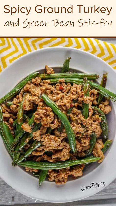 Turkey And Green Beans, Turkey Stir Fry, Spicy Green Beans, Healhty Meals, Green Bean Recipes, Ground Turkey Recipes, Paleo Dinner, Green Bean, Bean Recipes