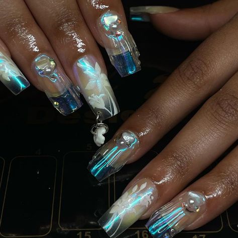 chelle da nail artist on Instagram: "painted lillies + siren vibe for @bambi.sapphire ✨🧜‍♀️" Bambi Nails, Siren Nails, Sapphire Nails, Mermaid Nails, Pretty Acrylic Nails, Artist On Instagram, Nail Artist, Makeup Nails, Nail Ideas