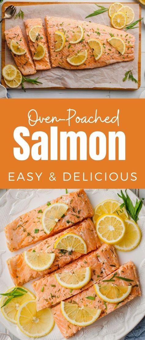 Poached Salmon In Oven, Poached Fish Recipes, Easy Rice Pilaf, Salmon Recipes Oven, Oven Salmon, Poached Salmon, Meatless Main Dishes, Easy Salmon, Easy Oven