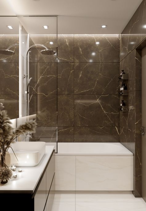 Brown Tiles Bathroom, Bathroom Brown Tile, Brown And Gray Bathroom, Pietra Grey Marble, Brown Tile Bathroom, Crystal Bathroom, Luxury Room Bedroom, Bathroom Inspiration Modern, House Floor Design