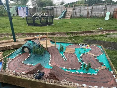 Diy Backyard Car Track, Outdoor Monster Truck Track, Monster Truck Race Track Diy, Monster Truck Sand Pit Diy, Diy Monster Jam Arena, Monster Truck Play Area, Monster Truck Tracks Diy, Diy Monster Truck Arena, Outdoor Car Track