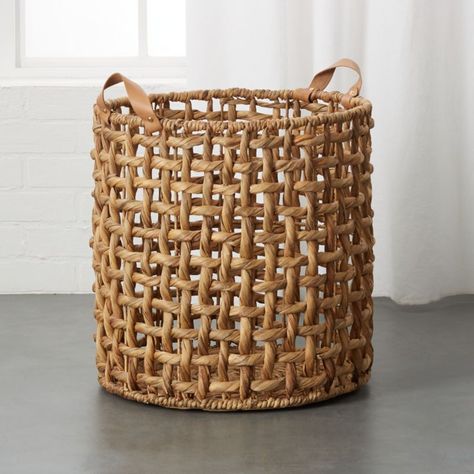 Shop Links Large Natural Basket with Handles. Natural woven basket opens itself to all the storage possibilities. Made of undyed natural water hyacinth, basket features leather handles accented by brass fasteners. CB2 exclusive. Rope Craft Ideas, Decor Makeover, Brass Fasteners, Natural Baskets, Jute Basket, Basket And Crate, Basket With Handles, Metal Baskets, Rope Crafts