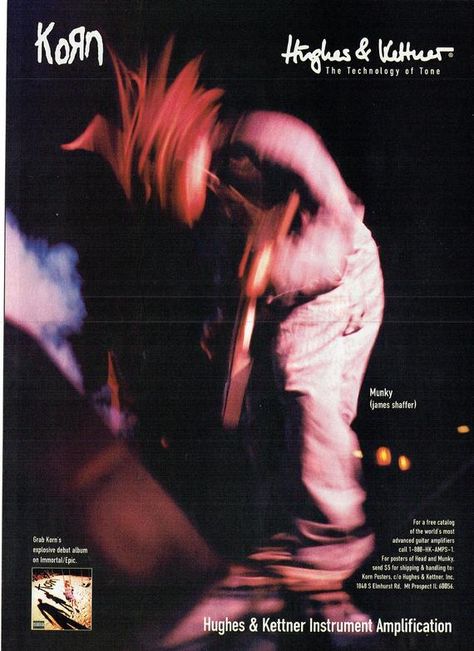 1996 Advertisement KORN for Hughes & Kettner Instrument Amplification Munky James Shaffer Guitarist Korn Munky, James Shaffer, Music Magazine, Print Advertisement, Print Ad, Print Ads, All Print