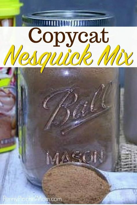 Simple homemade copycat Nesquick mix. No more buying it at the store when you can make it yourself for just pennies a serving. Homemade | DIY | Copycat recipes | Drink Recipes | Kid Friendly | After school snack ideas #copycat #chocolatemilk #kids #homemademix Nesquick Recipe, Homemade Nesquick, Nesquik Recipes, After School Snack Ideas, School Snack Ideas, Jar Mixes, Baking Mix Recipes, Homemade Dry Mixes, Healthy Afternoon Snacks