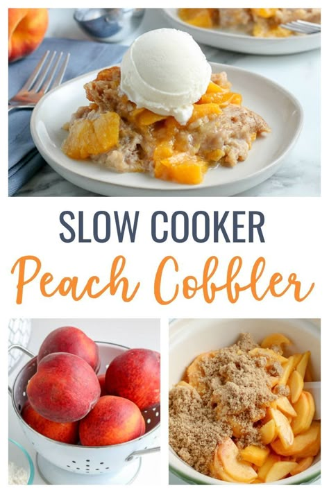 Slow Cooker Peach Cobbler, Cobbler Peach, Crockpot Peach Cobbler, Fresh Peach Cobbler, Crock Pot Desserts, Slow Cooker Desserts, Peach Desserts, Peach Cobbler Recipe, Fresh Peaches