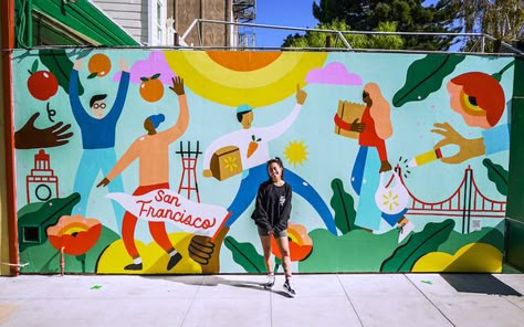 City Mural Ideas, Playground Mural, Steffi Lynn, Travel Mural, Community Mural, Kitchen Mural, City Mural, Mural Art Design, School Murals