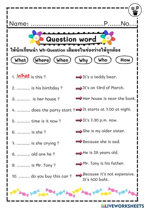 Wh Question Worksheet For Kids, Wh Questions Exercises, English Games For Kids, Wh Questions Activities, Question Words, Teach English To Kids, Grammar For Kids, Language Worksheets, 2nd Grade Worksheets