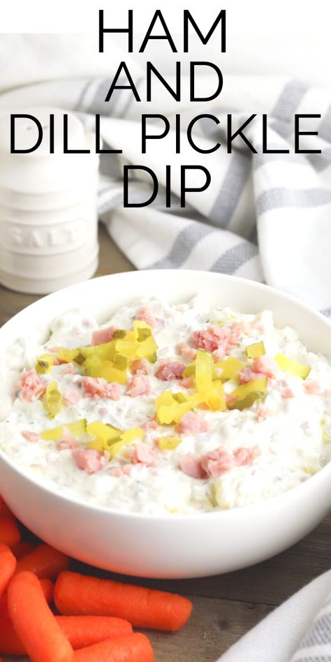 This EASY Dill Pickle Dip recipe is the perfect appetizer and a great way to use up leftover ham. This tasty dip is going to be a new favorite. Full of fresh dill, tangy pickles, sour cream and cream cheese. It is so good! Ham Dip Recipe, Ham And Pickle, Ham Dip, Dill Pickle Dip Recipe, Pickle Dip Recipe, Easy Pickle, Dill Pickle Dip, Pickle Dip, Sour Cream Dip