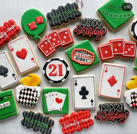 Vegas Cookies, Casino Birthday Party, Casino Birthday, Casino Party Foods, Cookies Theme, Casino Party Decorations, Poker Party, Spring Cookies, Casino Night Party