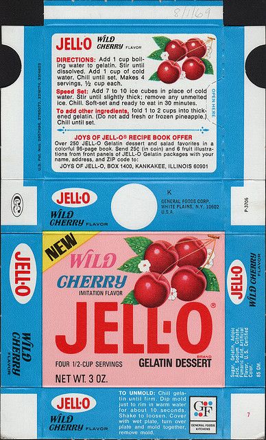 General Foods Jell-O Wild Cherry Gelatin Dessert box file flat - August 1 1969 by JasonLiebig, via Flickr Dessert Box, Box File, Gelatin Dessert, Barbie Printables, Paper Toys Template, Wild Cherry, Dollhouse Printables, Miniature Printables, Jell O