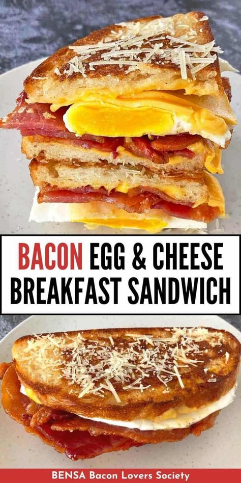 Bacon Egg and Cheese Sandwich Bacon Cheese Sandwich, Sandwiches With Bacon, Granola Yogurt Parfait, Bacon Egg And Cheese Sandwich, Oatmeal Breakfast Recipes, Egg Cheese Sandwich, Pudding Oats, Bacon And Egg Sandwich, Brunch For A Crowd