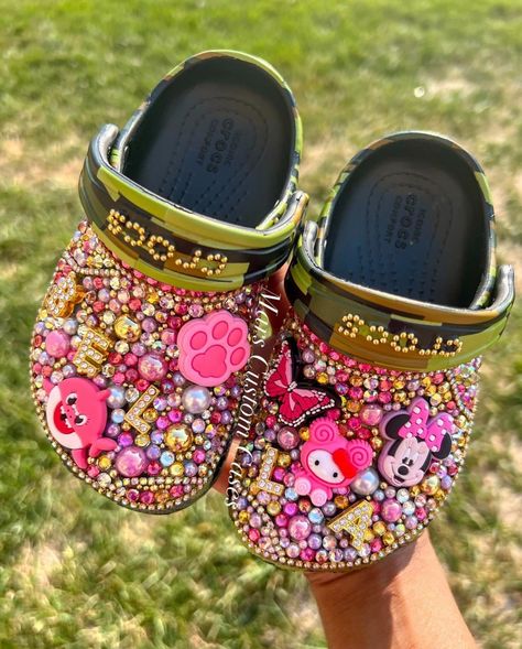 I redesigned the most unappealing pair of shoes into the most beautiful and striking glamorous pair of crocs. . . . Custom Bling Crocs are available to purchase for “Made To Order.” #blingcrocs #customcrocs #pinkcrocs #bling #hellokittycollection #customshoes #marscustomcases #blingaccessories #explorepage✨ Crocs Custom, Bling Crocs, Pink Crocs, Custom Bling, Hello Kitty Collection, Custom Case, Custom Shoes, Most Beautiful, Quick Saves