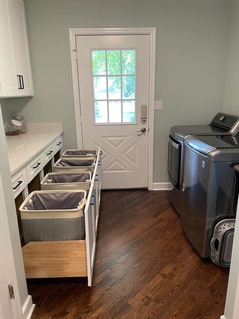 Basement Laundry Room Makeover, Laundy Room, Laundry Room Update, Laundry Sorting, Laundry Chute, Pantry Laundry Room, Small Living Room Layout, Dream Laundry Room, Mudroom Laundry Room