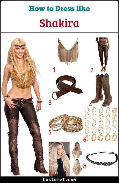 Shakira's Costume for Cosplay & Halloween 2023 Iconic Shakira Outfits, Shakira Whenever Wherever Outfit, Shakira Iconic Outfit, Shakira Outfits 90s, Shakira Concert Outfit Ideas, Shakira Halloween Costume, Shakira Costume, Shakira Music Videos, Shakira Concert