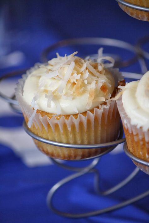 Coco Lopez, Cupcakes With Cream Cheese Frosting, Coconut Cupcakes, Cupcake Recipe, With Cream Cheese Frosting, Cake Frosting, Toasted Coconut, Cheese Frosting, Coconut Cream