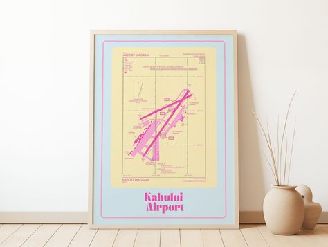 Kahului Airport | Colorful Retro Airport Map Poster | OGG | Blue and Yellow | Airport Diagram by SkyCanvasPrinting on Etsy Women In Aviation, Airport Map, Aviation Decor, Stylish Wall Decor, Female Pilot, Bold Color Palette, Travel Wall Art, Wall Art Piece, Kids Poster