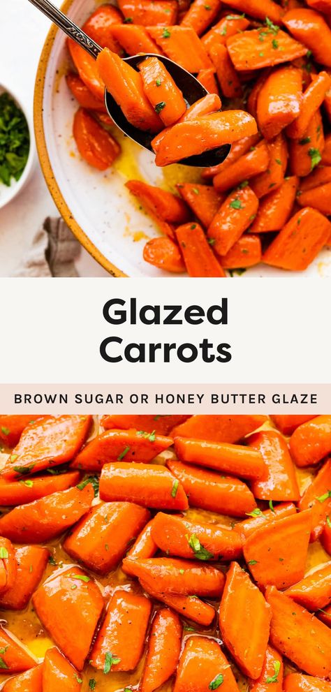 These easy glazed carrots are sautéed in a brown sugar or honey butter glaze until tender and caramelized. They cook up in under 20 minutes for a delicious side dish! Brown Sugar Honey Glazed Carrots, Easy Glazed Carrots, Easy Honey Glazed Carrots, Honey Butter Glaze, Brown Sugar Honey Glaze, Brown Sugar Carrots, Brown Sugar Glazed Carrots, Healthy Mashed Potatoes, Broccoli Salad With Cranberries