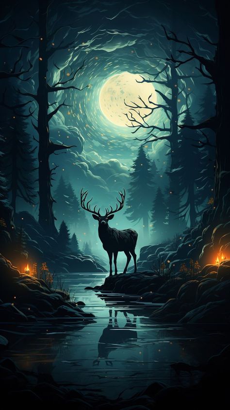 Viking Wallpaper, Deer Stands, Deer Wallpaper, Moon Tree, Art Gallery Wallpaper, Cool Wallpapers Art, Art Wallpaper Iphone, Fantasy Art Landscapes, Futurism