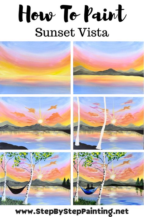 How To Paint "Sunset Vista" - Acrylic Painting Tutorial How To Paint Sunset, Library Painting, Paint Sunset, Mandala Journal, Summer Paintings, Sunset Landscape Painting, Paint Tutorials, Paint Crafts, Fall Canvas Painting