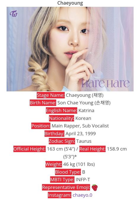 BIODATA OF TWICE CHAEYOUNG BY @KProfiles website Usernames Ideas, Roblox Sets, Son Chaeyoung, Twice Chaeyoung, Zodiac Signs Taurus, Infp T, Chaeyoung Twice, Set Me Free, Stage Name