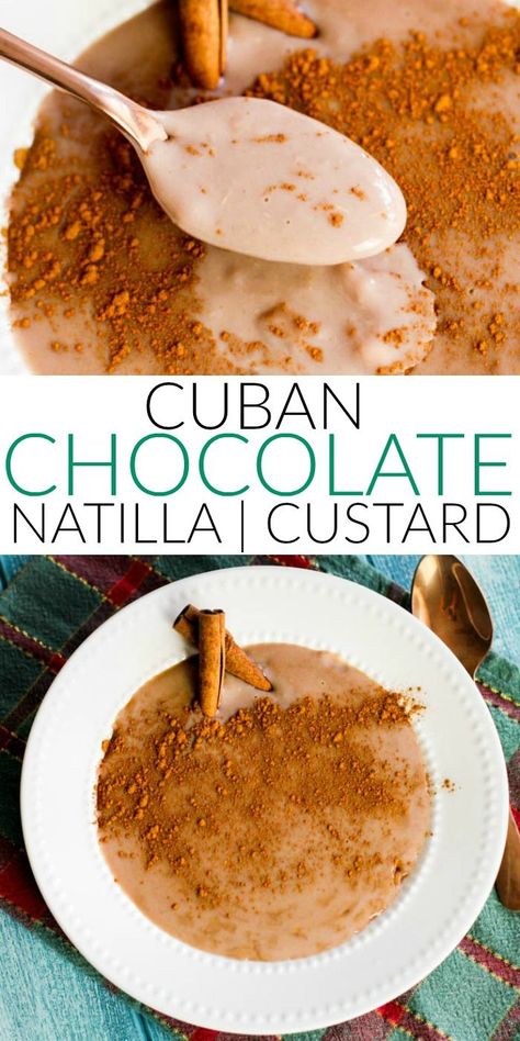 This traditional Cuban breakfast recipe, known as natilla de chocolate is an easy-to-make milk based custard recipe that kids love! #natilla #maizena #natilladechocolate #Cubanrecipes Natilla Recipe, Cuban Breakfast, Cuban Desserts, Latin Desserts, Cuban Dishes, Custard Recipe, Latin American Recipes, Cuban Cuisine, Custard Recipes