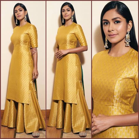 Mrunal Thakur In Raw Mango. Styled by Who Wore What When! @romasingh14 👈 * * * #MrunalThakur #Bollywood #Style #Glam #Fashion #Beauty… Banaras Suit, Dress Petan, Dress Designs For Stitching, Mrunal Thakur, Stylish Kurtis Design, Banarasi Suit, Ethnic Suit, Raw Mango, Anarkali Dress Pattern