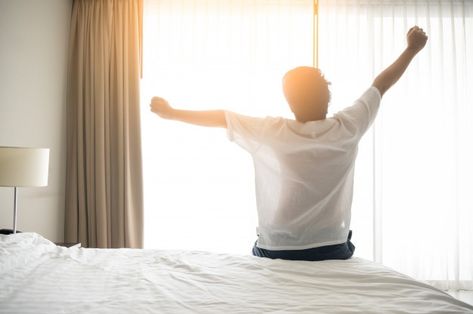 Man wake up and stretching in morning wi... | Premium Photo #Freepik #photo #people #house #man #sun How To Sleep Less, Sleep Less, Benefits Of Sleep, How To Sleep, Improve Sleep Quality, Living A Healthy Life, Improve Sleep, Simple Tricks, Build Muscle