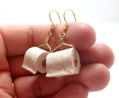 Toilet Paper Gift, Funny Toilet Paper, Crazy Earrings, Earrings Funny, Weird Jewelry, Funny Earrings, Quirky Jewelry, Quirky Earrings, Paper Earrings