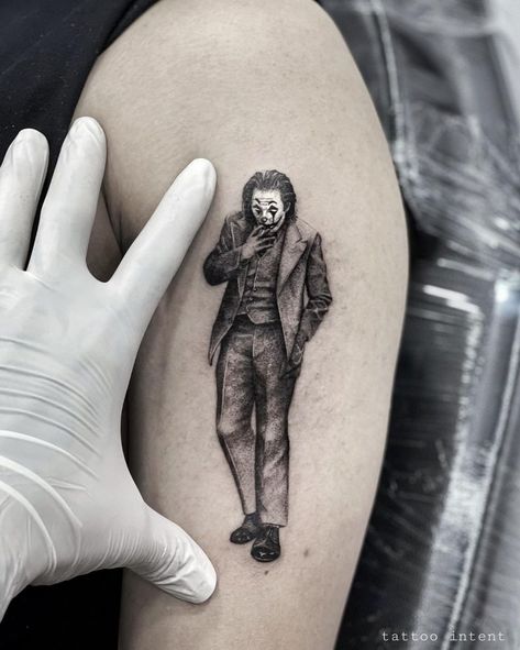 Joker Two Face Tattoo, Joker Mask Tattoo, Scary Tattoo Ideas, Movie Character Tattoos, Horror Tattoo Ideas, Joker Card Tattoo, Joker Tattoos, Joker Tattoo Design, Joker Mask