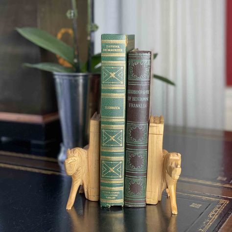 Lion Bookends, Animal Bookends, African Wood Carvings, Lion Book, Olive Wood Bowl, Authentic Decor, Animal Book, Book Ends, Natural Wood Finish