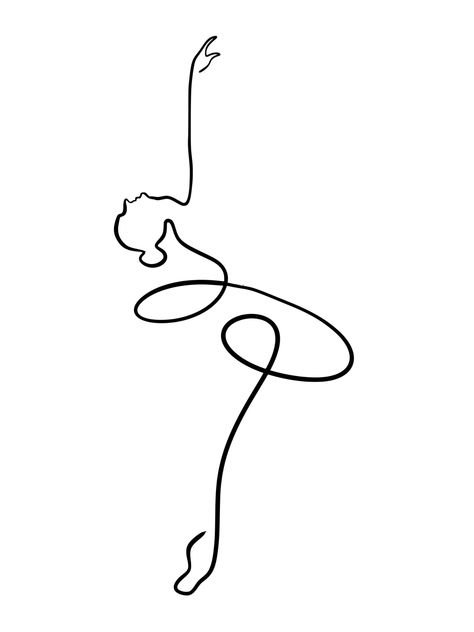 One Line Ballerina Drawing, Dancer Outline Drawing, One Line Dancer Drawing, Dance Line Tattoo, Easy Dancer Drawings, Dancer Fine Line Tattoo, Dancer Tattoo Ideas Silhouettes, Ballerina Line Drawing, Dancer Line Art Tattoo