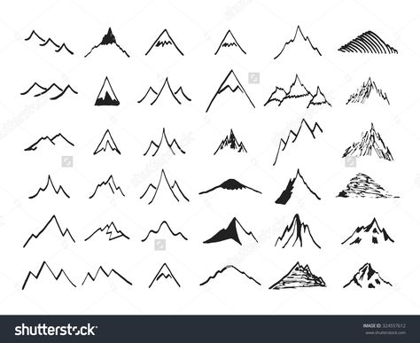 Small Volcano Tattoo, Mountain Drawing Simple, Berg Tattoo, Bali Tattoo, Mountain Tattoo Simple, Mountain Drawing, Mountain Tattoo, Hand Drawn Vector Illustrations, Terraria