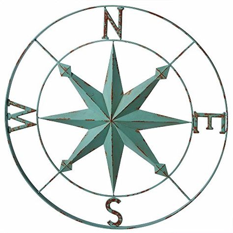 Nautical Aqua Blue Wall Rose Compass - 30-in. For product & price info go to:  https://all4hiking.com/products/nautical-aqua-blue-wall-rose-compass-30-in/ Compass Wall Decor, Interior Design Wall, Rose Wall Art, Nautical Home Decor, Nautical Wall Decor, Driftwood Crafts, Rose Wall, Compass Rose, Nautical Home