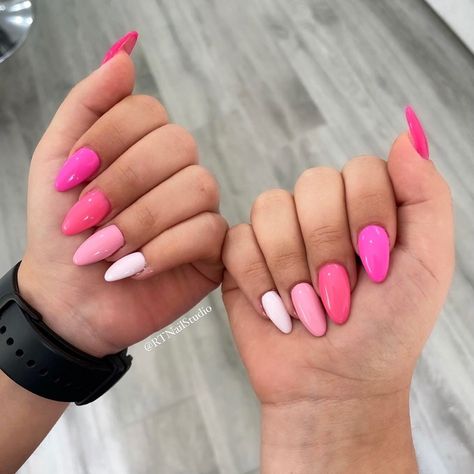 All Different Pink Nails, Different Colour Pink Nails, Different Shade Of Pink Nails, Different Shades Of Pink Nails Acrylic, Different Pink Nails Shades, Nails Different Shades Of Pink, Pink Shades Nails, Different Shades Of Pink Nails, Shades Of Pink Nails