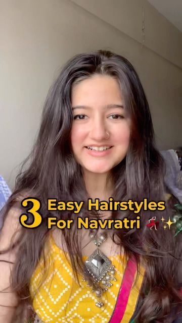 Open Hairstyles For Traditional Wear, Simple Garba Hairstyle, Hairstyles For Short Hair For Traditional Wear, Front Hair Styles With Bun, Easy Hairstyles For Festivals Indian, Bun Hairstyle For Navratri Look, Indian Wear Hairstyles Long Hair, Hairstyles With Traditional Outfit, Haïr Style For Festival