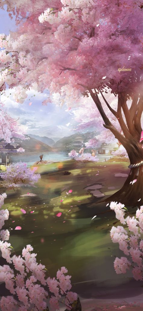 Sakura Flower Wallpaper Anime Art, Black Flowers Wallpaper, Japanese Wallpaper Iphone, Cherry Blossom Wallpaper, Dreamy Artwork, View Wallpaper, Blossoms Art, Spring Wallpaper, Fantasy Art Landscapes