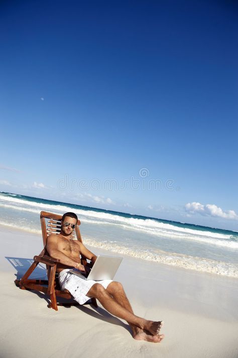 Man Working on Beach. Man working on his laptop on a beach , #Affiliate, #Beach, #Working, #Man, #beach, #laptop #ad Beach Post, Man Working, Men Lie, Beach Relax, Year 8, Beach Pictures Poses, Pictures Poses, Man Sitting, Men Beach