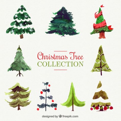 Collection of watercolor christmas trees Free Vector Trees Clipart, Tree Watercolor Painting, Christmas Tree Collection, New Years Tree, Christmas Tree Clipart, Watercolor Christmas Tree, Tree Icon, Winter Watercolor, Tree Stickers