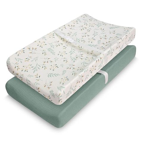 Amazon.com: Muslin Changing Pad Cover for Baby Girls Boys, Cotton Natural Comfort Diaper Change Table Pad Covers, Ultra Soft Breathable Boho Changing Pad Sheets, 2Pack (Roman Green&Botanical Leaf) : Baby Change Table, Baby Changing Pad Cover, Baby Play Gym, Changing Table Pad, Mini Crib Sheets, Baby Changing Pad, Diaper Changing Pad, Beautiful Nursery, Mini Crib