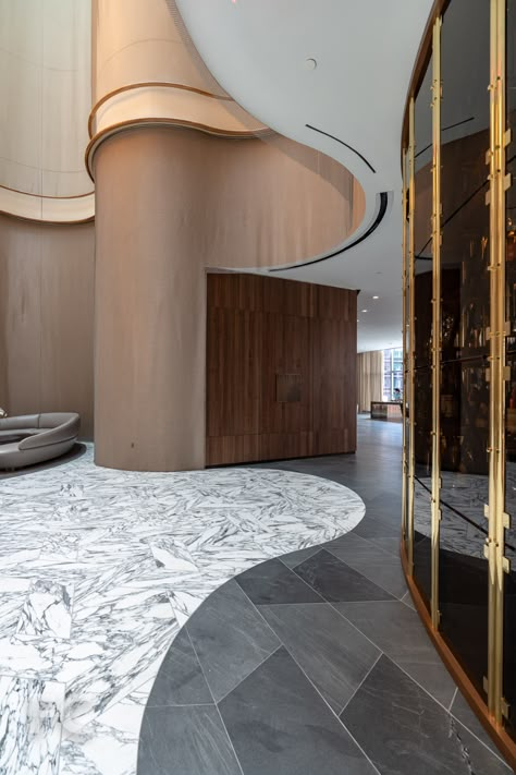 Tour: Conrad Washington DC — FIELD CONDITION Floor Pattern Design, Hotel Corridor, Lobby Interior, Hotel Reception, Hotel Amenities, Curved Walls, Marble Flooring, H Design, Lobby Design