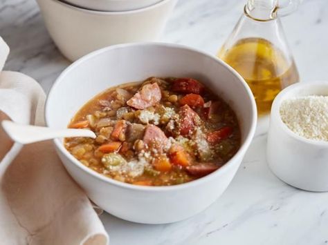 Get Lentil Sausage Soup Recipe from Food Network Ina Garten Lentil Soup, Sausage Lentil Soup, Lentil Sausage, Best Lentil Recipes, Sausage Lentil, Lentil Sausage Soup, Sausage Soup Recipes, Green Lentil, French Green Lentils