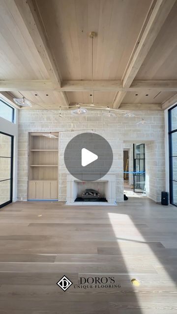 Doro's Unique Flooring on Instagram: "This living space is already looking divine! 🤌 We love how our beams and European white oak floors give this living room so much depth and character. Who else is excited to see @emilygilbertdesigns’ final touches to this room? 😍 #DorosFlooring

Designer: @emilygilbertdesigns
Builder: @localbuildingcompany 
Architect: Distinctive Dwellings" Vaulted Ceiling Beams, European White Oak Floors, Elegant Entryway, White Oak Floors, Unique Flooring, House Doors, Ceiling Beams, Oak Floors, White Oak