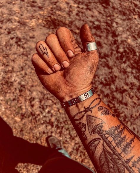 Leather Tool Tattoo Sleeve, Hand Tattoos For Women Country, Western Grunge Tattoo Sleeve, Doc Holliday Tattoo Ideas, Punchy Western Hand Tattoos, Western Style Sleeve Tattoo, Punchy Hand Tattoos, Bobwire Tattoos For Women, Western Arm Sleeve Tattoo Men