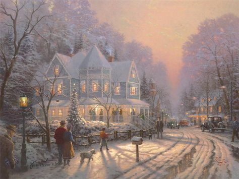 Thomas Kinkade Art, Thomas Kinkade Paintings, Thomas Kincaid, Thomas Kinkade Christmas, Kinkade Paintings, Art Thomas, Christmas Scenery, Winter Szenen, Art Paintings For Sale