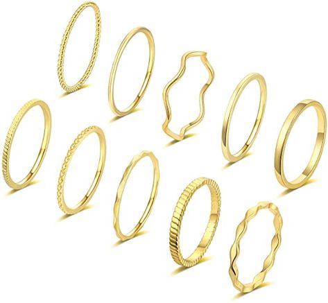 Amazon.com: WFYOU 10 Pcs 1-2mm 18K Gold Plated Simple Rings for Women Girls Band Knuckle Stacking Midi Rings Elegant Classic Minimalist Rings Comfort Fit: Clothing, Shoes & Jewelry Simple Rings For Women, Diy Choker Necklace, Rings Elegant, Diy Choker, Simple Rings, Midi Ring Set, Stackable Ring Sets, Gold Rings Simple, Gold Earrings For Women