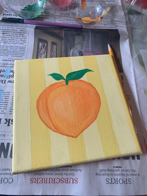 Mini Canvas Fruit Painting, Fruit Easy Painting, Mini Fruit Painting, Easy Fruit Paintings On Canvas, Fruit Paintings Easy, Fruit Painting Acrylic Easy, Fruit Canvas Painting Easy, Orange Painting Ideas On Canvas, Painting Ideas On Canvas Fruit