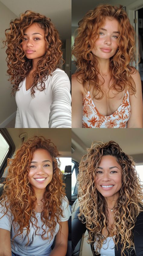 Red Hair On Brown Skin, Short Curly Hair Updo, Copper Highlights On Brown Hair, Curly Balayage Hair, Hair Color For Morena Skin, Honey Brown Hair Color, Hair Color For Morena, Balayage Hair Copper, Hair Color For Brown Skin