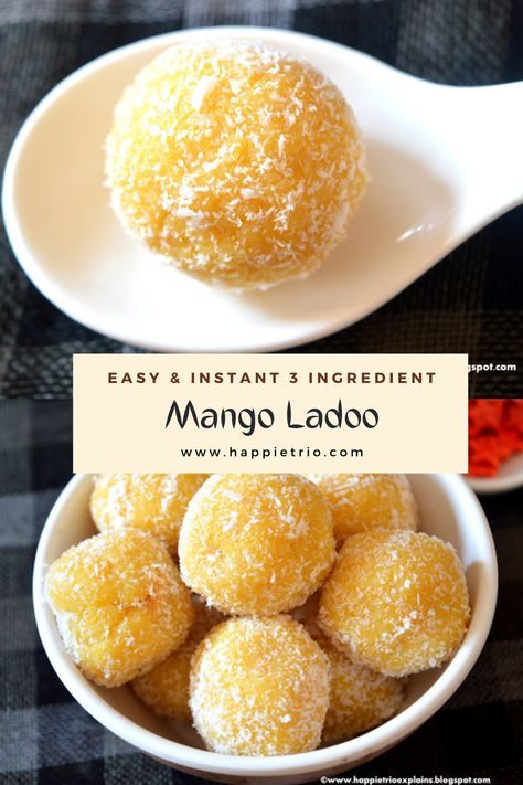 Mango Coconut Ladoo, Dessert Recipes With Mango, Mango Chunks Recipes, Mango Treats Dessert Recipes, Mango Ladoo Recipe, Mango Pineapple Dessert, Mango Pulp Dessert, Mango Healthy Dessert, Cooked Mango Recipes